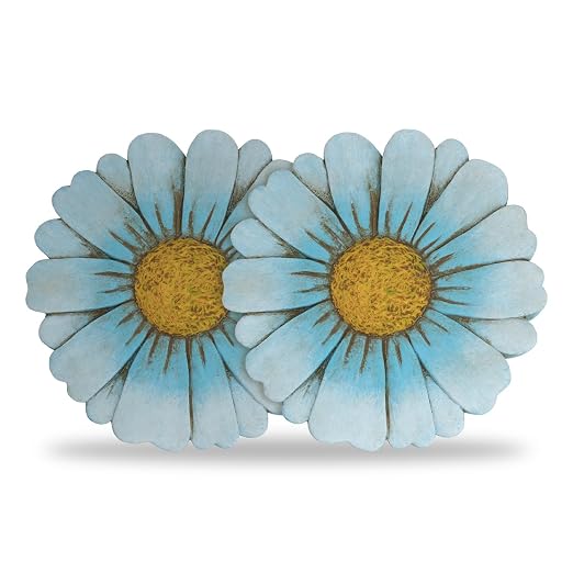 2 Pack Daisy Cement Stepping Stones 10 Inch, Heavy Duty Garden Pathway Stones, Non Slip Outdoor Walkway Decor for Yard Patio Lawn, Weather Resistant Cement Stepping Stones (Blue)