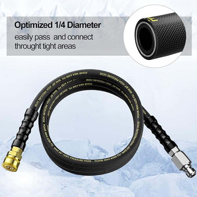 POHIR Pressure Washer Whip Hose - 10 FT, 4200PSI, Replacement Hose Reel Connector, Short Power Washer Hose with 3/8'' Quick Connect, Steel Wire Braid Pressure Hose