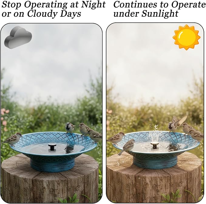 12.6" Bird Baths for Outdoors, Bird Bath Fountains Solar Power, Hummingbird Bath Fountain, Solar Bird Bath Fountain for Garden Patio Decor(Blue)