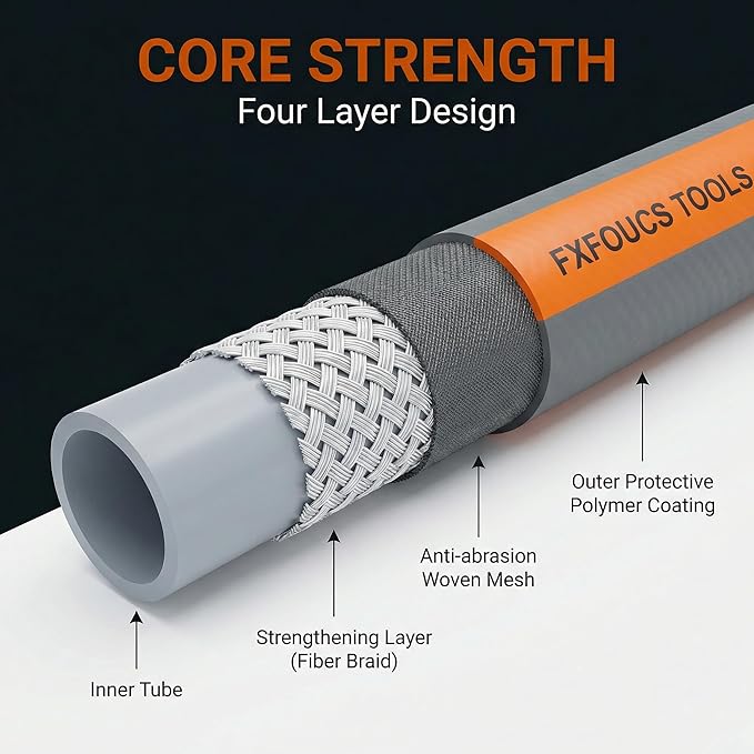 PremiumPro 75FT 5/8" Heavy Duty Reinforced Garden Hose, Large Flow,600 PSI Burst Pressure, Four Layer Hybrid Polymer Anti Kink with 360 Swivel Brass Connectors and handle for yard,washing & irrigation