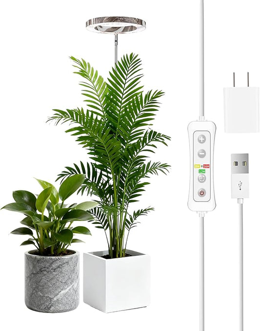 yadoker Plant Grow Light,LED Growing Light Full Spectrum for Indoor Plants,Aluminum Marble Grain Plant Lights,Height Adjustable, Automatic Timer, 5V Low Safe Voltage