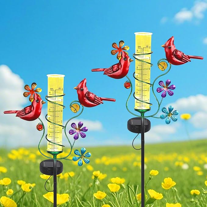 Rain Gauges Outdoors Best Rated, Freeze Proof Cardinal Rain Measure Gauge for Yard Fence, Adjustable Height Large Rain Measuring Tool for Garden