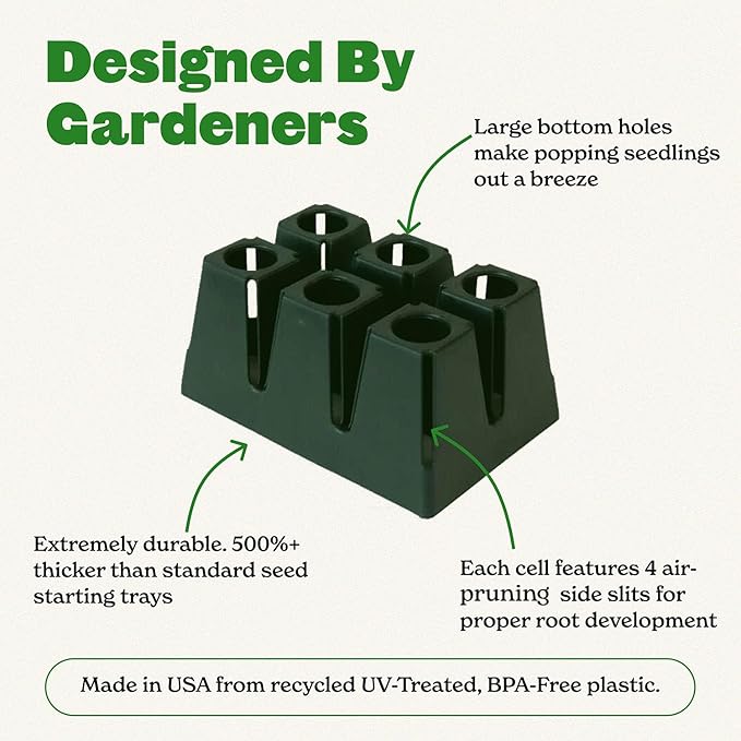 Epic Gardening 72 Pack Sage Green 6-Cell Reusable Seed Starter Tray - UV-Treated BPA-Free Plant Germination Trays for Outdoor Gardening