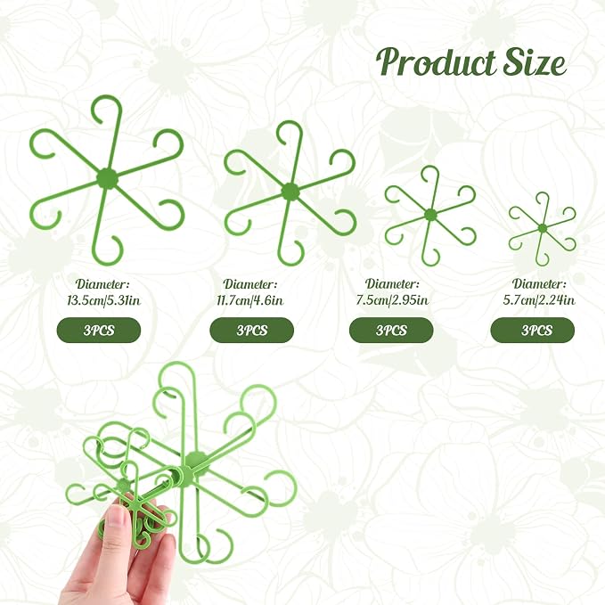 12-Pack Indoor Plants Support Stakes, 4 Sizes Climbing Houseplant Stem Supports, Reusable Plastic Stem Holders for Money Plant Monstera Pothos Climbing Vines Vertical Growth & Airflow (Green)