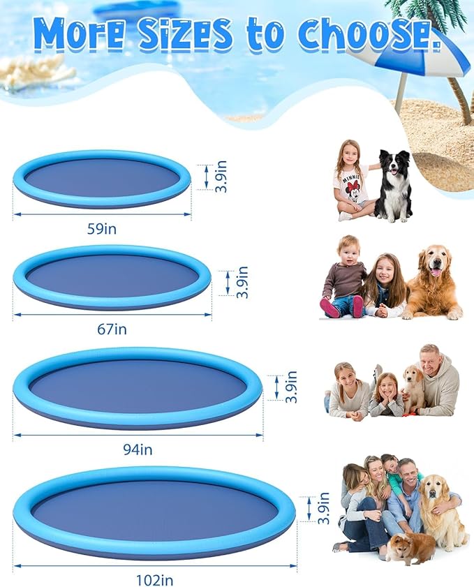 Non-Slip Large Sprinkler Splash Play Mat,YSJILIDE Splash Pad for Kids and Dog (Blue, XXL-95)