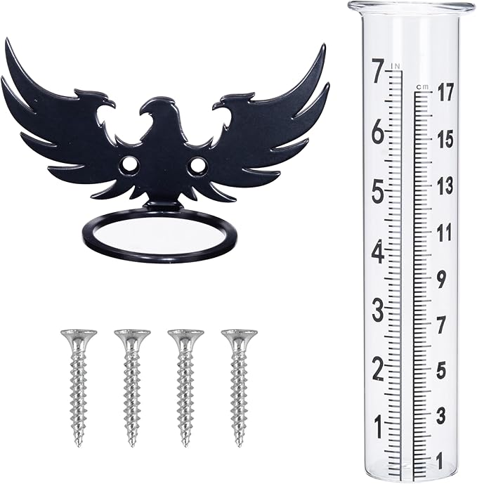 7" Rain Gauge Outdoor, Accurate Glass Tube Best Rated with Eagle Shape Rack, Decorative Eagle Rain Measure Tool for Garden, Lawn, Patio (Style C)