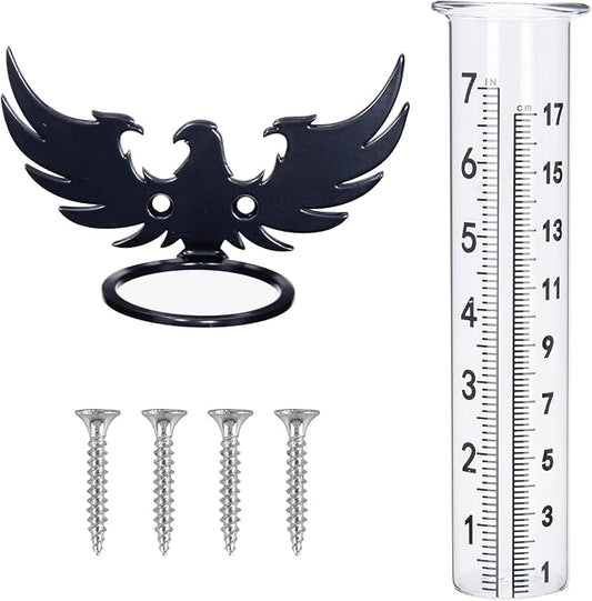 7" Rain Gauge Outdoor, Accurate Glass Tube Best Rated with Eagle Shape Rack, Decorative Eagle Rain Measure Tool for Garden, Lawn, Patio (Style C)