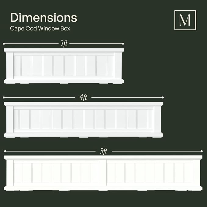 Mayne Cape Cod 3ft Window Box - White - 36in L x 11in W x 10.8in H - with 6.5 Gallon Built-in Water Reservoir (4840-W)