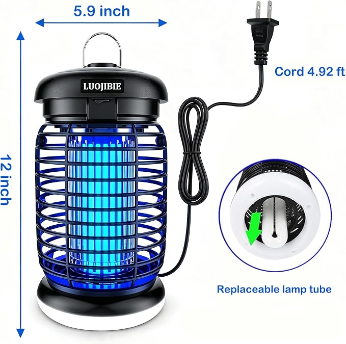 LUOJIBIE Electric Bug Zapper Outdoor & Indoor Mosquito Killer | 4200V High Voltage Grid, Waterproof Design, UV+LED Dual Light Trap Flying Insects; Fits Backyard, Patio, Home & Garage