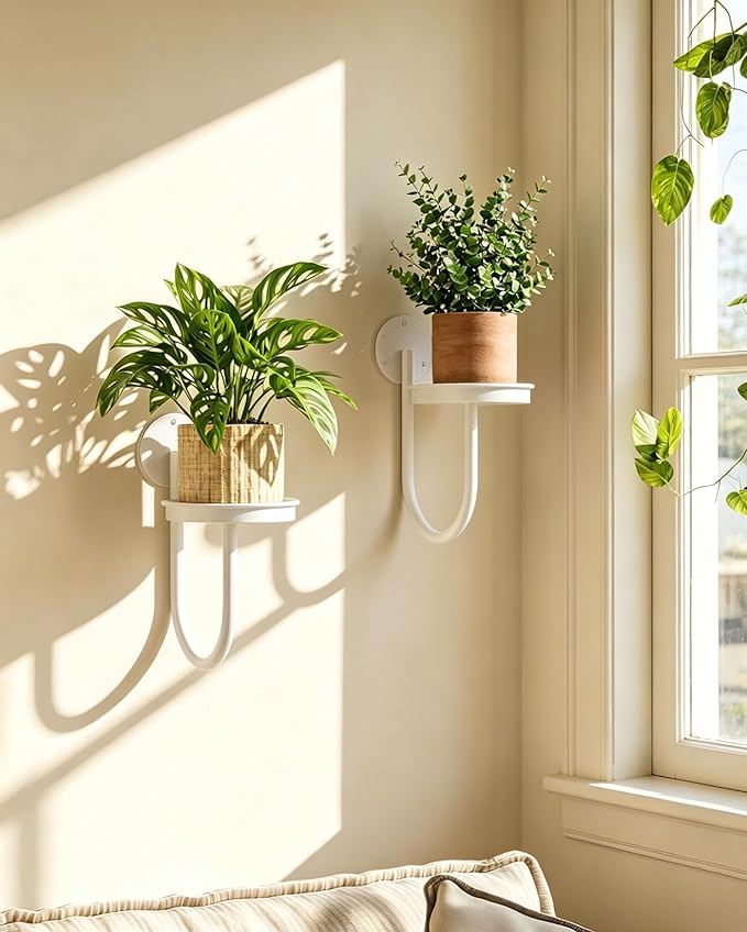 Leaf&lull Wall Planter Hanging Planters for Indoor Plants with Grow Lights Plant Hanger Wall Mount Hanging Decor 2 Pack White