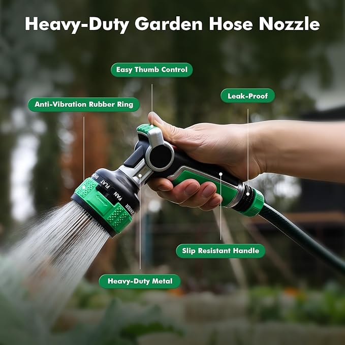 RESTMO 2-in-1 Water Hose Nozzle Heavy Duty, Garden Hose Nozzle with 9 Adjustable Spray Patterns, High Pressure Hose Sprayer Nozzle with Flow Control for Watering Plants & Lawns, Washing Cars & Pets