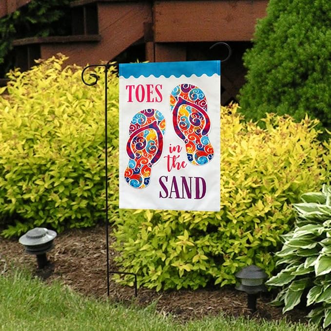 Toes In The Sand Summer Burlap Garden Flag Flip Flops 12.5" x 18" Briarwood Lane