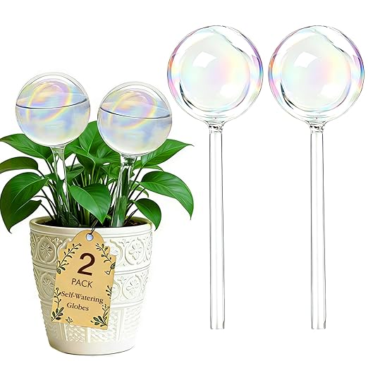 Glass Self-Watering Globes – Rainbow Clear Glass Self Watering Planter Insert for Indoor Outdoor Pot, Plant Watering Device for Vacation Plant Care, Drip Irrigation System, Garden Patio Hanging Plant