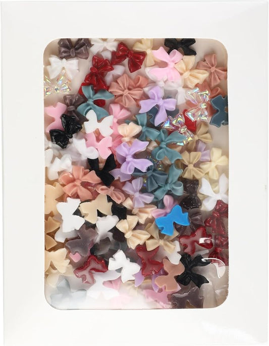 100Pcs Solid Color Resin Bows - 3D Coquette Ribbon Bowknot Charms for Nail Art, Dollhouse Decor & DIY Crafts, Creamy Matte Flatback Embellishments