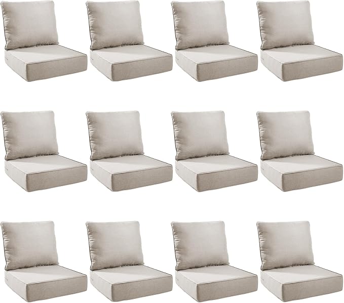 Outdoor Cushion Set for Furniture Patio Furniture, UV Resistant, Water Resistant - 6 Inch Thick Foam Garden Cushions– 24x24 Inch Patio Seat Covers for Chair/Sofa/Couch | Beige | 12-Pack |