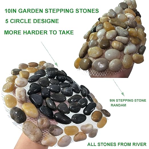 Garden Stepping Stone Outdoor Decorative Round Stepping Stones with Black Stones Round Polished River Pebble Stone from Natural River, for Garden Patio Walkway(10in 6Pcs Pack)