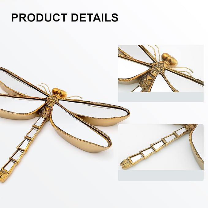 Decorative Bug and Dragonfly Mirrors - Gold Resin and Glass Wall Decor, Perfect for Victorian and European Themed Homes