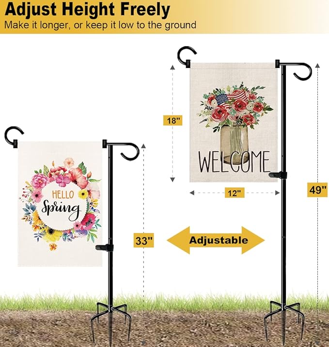 49 Inch Garden Yard Flag Stand Holder with 5 Forked Base for 12 X 18 Sign Decoration, 2 Pack