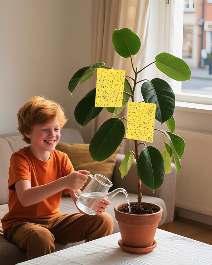 Gnat Sticky Traps for Plants -25 PCS + Kids Gardening Gloves - Fungus Gnat Traps for Indoor Plants, Non-Toxic Yellow Bug Sticky Traps for Houseplants, Garden & Kitchen -Kids Garden Gift Set