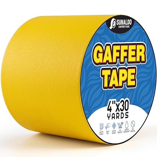 Gaffers Tape Heavy Duty, Easy to Rip, Residue-Free Professional Grade Floor Tape for Electrical Cords, Matte Finish Non Reflective, Weather Resistant (1, Yellow, 4" x 30 Yards)
