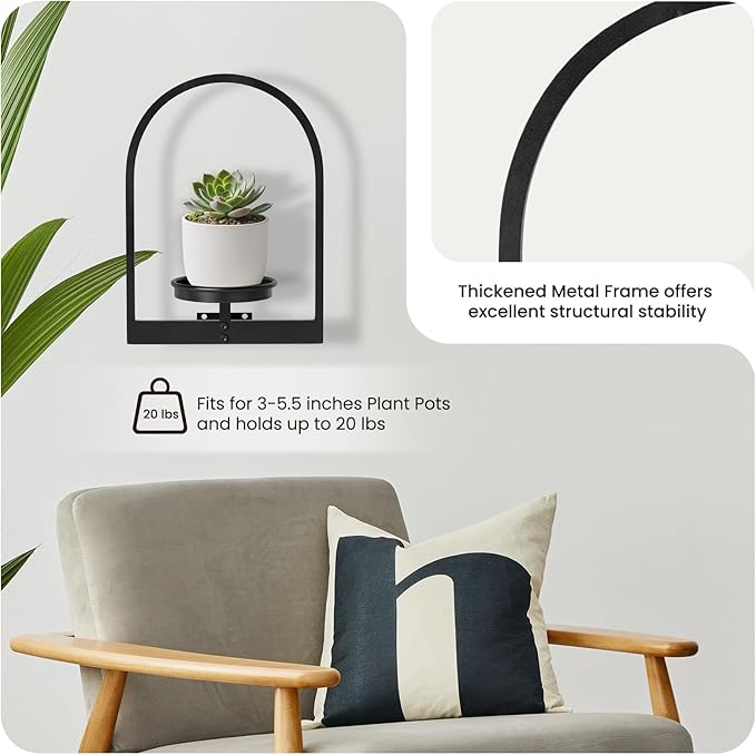 Wall Planters for Indoor Plants Shelves Set of 2, Hanging Planter for Indoor Plant Stand Plants Wall Decor - Premium Metal Hanging Plant Holder (Semi-Round)