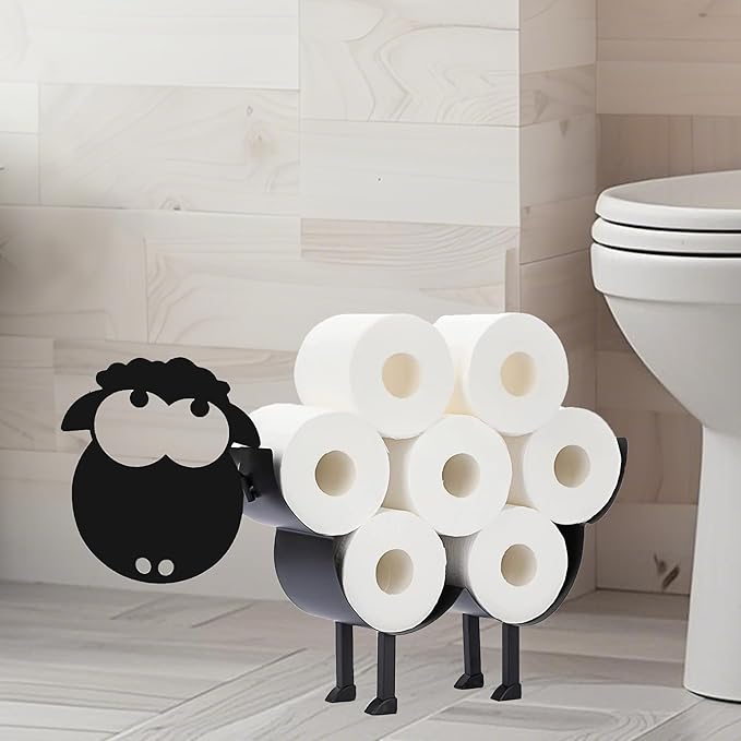 Cute Sheep Toilet Tissue Holder,Animal Paper Holders,Decorative Metal Papers Holder,Funny Toilet Animal Storage for Bathrooms,Bathroom Paper Organizer for Extra 8 Rolls Stand & Wall Mounted Art Decor