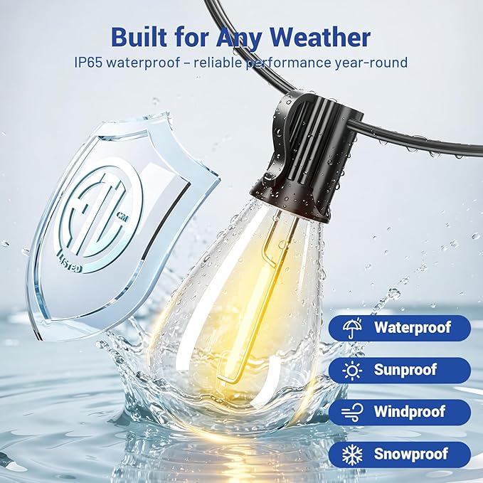 150FT LED Outdoor String Lights with Remote, One Continuous Strand Patio Lights with 55+2 Shatterproof S11 Bulbs, Dimmable 2700K Warm White, Timer & 3 Modes, Low Voltage for Backyard Garden