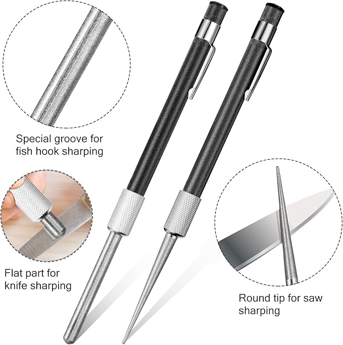 Honoson 2 Pieces Diamond Retractable Knife Sharpener Steel Sharpening Rod for Kitchen Outdoor Serrated Stick Tools (Silver, Black)