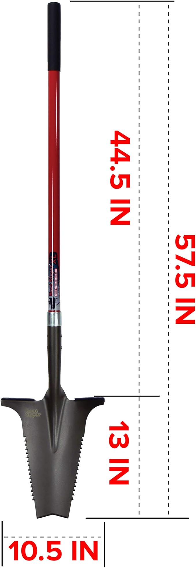 Root Slayer 22511 XL Garden Shovel with Serrated Blade for Digging and Root Cutting, Fiberglass Shaft, Heavy Duty Steel Spade, Red