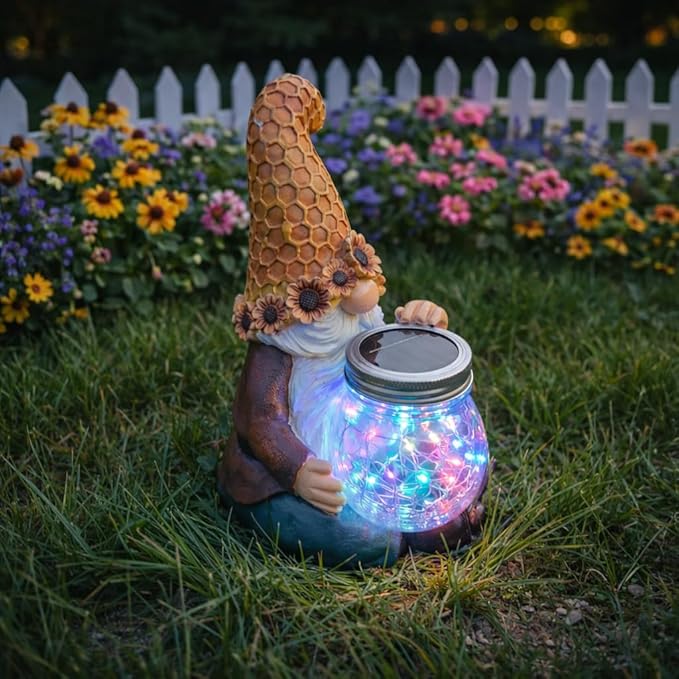 Lyeasw Birthday Gifts for Men Idea - 10 Inch Solar Gnome Gift Sunflower Garden Statue Resin Birthday Anniversary Gardening Gift for Women Mom Grandma Housewarming