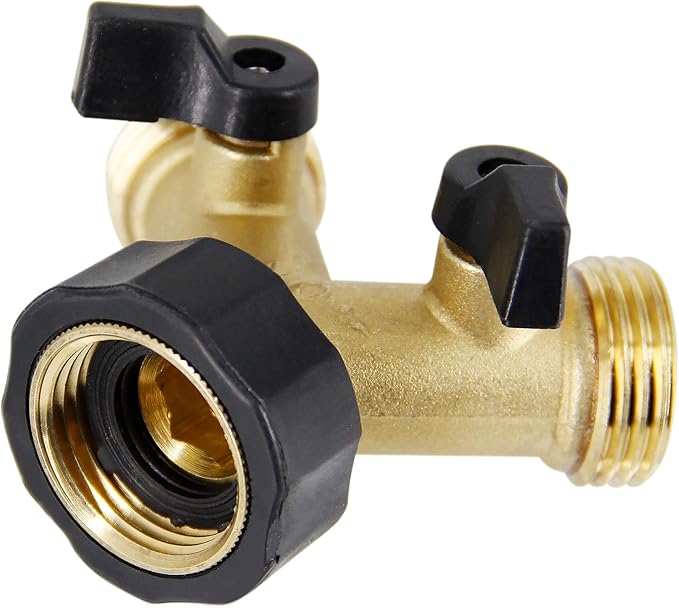 Lifynste 2 Way Brass Hose Splitter, 3/4" Brass Hose Connectors, Y Connector Garden Hose Adapter Connector, 1 Pack