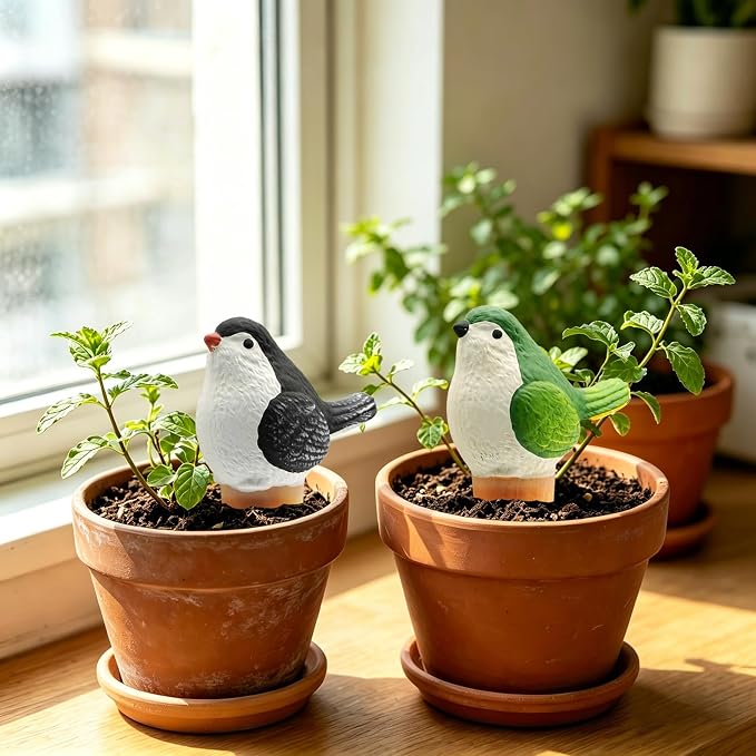 4 Pack Plant Watering Globes - Bird-Shaped Self Plants Watering Spikes with Slow Release, Handmade Terracotta Plant Watering Devices Automatic Vacation for Indoor & Outdoor Potted Plants