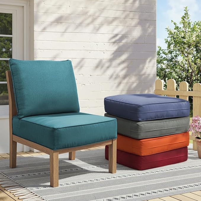 6" Thick Outdoor Chair Cushions - 24"* 24" Patio Furniture Cushions with Water Resistant & Removable Cover, 28D High Density Sponge Patio Cushion for Outdoor Furniture Couch Chair Peacock Green