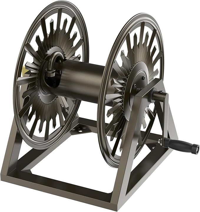GOFORWILD Heavy-Duty Decorative Garden Hose Reel - Wall/Floor Mount with 200-Ft Capacity for 5/8 Hose Outdoor Hose Holder Winder for Lawn, Yard & Garden Storage