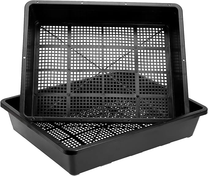 MOUYAT 14 Pack 15 x12 Inch Seed Starter Trays, Plastic Mesh Bottom Growing Trays, Plant Germination Trays for Microgreens, Soil Blocks, Wheatgrass, Hydroponic and Fodder Systems, Black