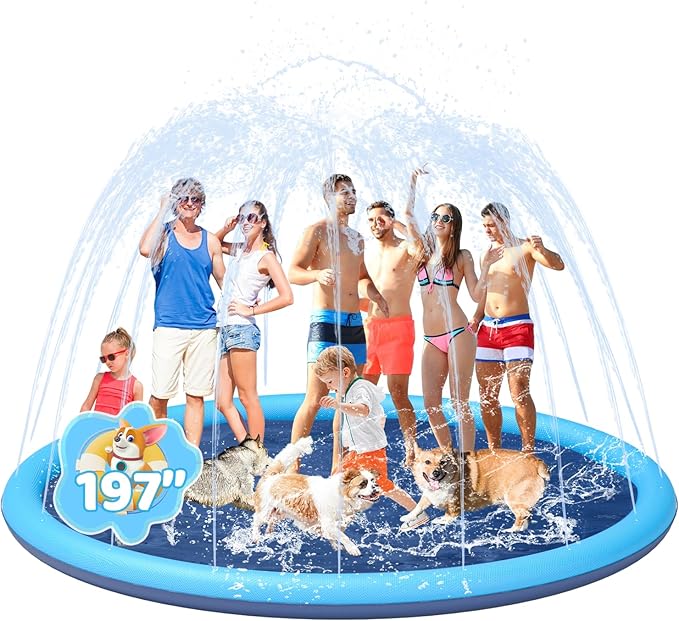 Splash Pad for Kids and Dog, YSJILIDE Non-Slip Large Sprinkler Splash Play Mat, 197" Sprinkler Pool for Outside Backyard Dog Pool
