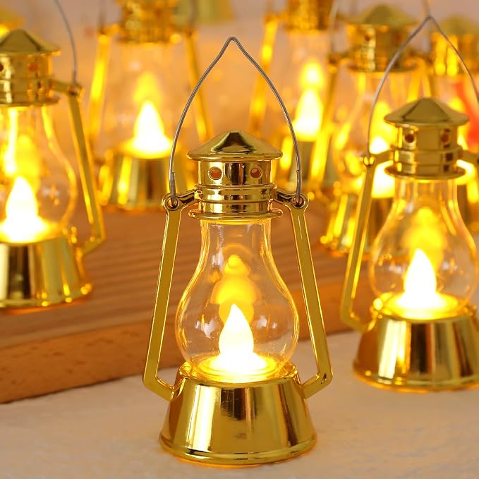 Mini Vintage Lantern Decor 12-Pcs LED Small Lanterns Indoor Decorative Outdoor Hanging Lantern Decorative Candle Lanterns Farmhouse Decor for Wedding Centerpiece,Halloween,Christmas Decorative
