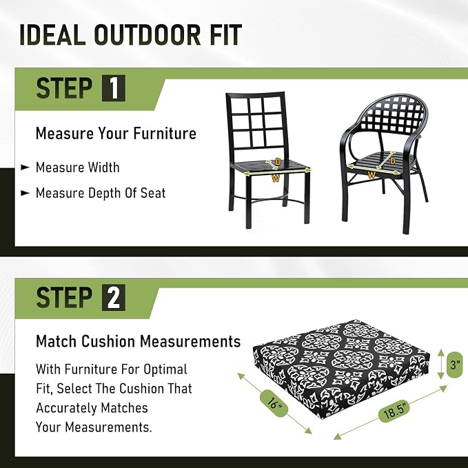 Basic Beyond Outdoor Chair Cushions Set of 4, Square Corner Outdoor Cushions for Patio Furniture, Water Resistant Patio Chair Cushions with 2 Ties, 18.5x16x3, Medallion