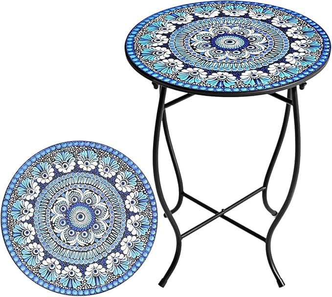 Metal Round Side Table, Weather Resistant Patio Accent Table for Indoor Outdoor Use, Plant Stand for Flower Pots Vase Home Decor, Easy Assemble