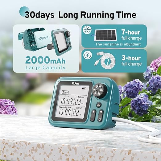 Solar Automatic Drip Irrigation System for Indoor Plants, HiOazo Automatic Watering System with 4W Solar Panel & USB Charging for Garden Farm Greenhouse (Supported 15 Pots)