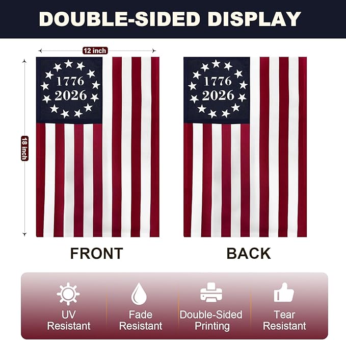 FRF USA 250th Anniversary Betsy Ross Garden Flag 12x18 Inch 1776-2026 Double Sided 13 Colonies Yard Flag, 250 Celebration Patriotic American Garden Decor for July 4th