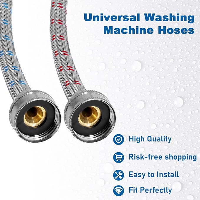 Washing Machine Hoses,Stainless Steel Washing Machine Hose 4ft -2 Packs Braided Premium Washer Hoses Supply Lines-washer hoses 4ft Hot and Cold Striped Water Connection