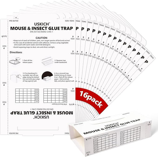 16 Pack Mouse Glue Trap,Mouse Traps Indoor for Home,Adhesive Bugs Roach Spider Insect Traps,Sticky Mouse Traps,Bulk Glue Traps for Mice