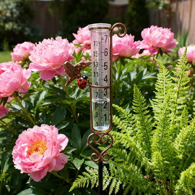 Rain Gauge Outdoor with 7 Inch Glass Tube, Rain Gauges Large Clear Numbers Measure Gauge for Yard, Garden, Lawn(Hummingbird)