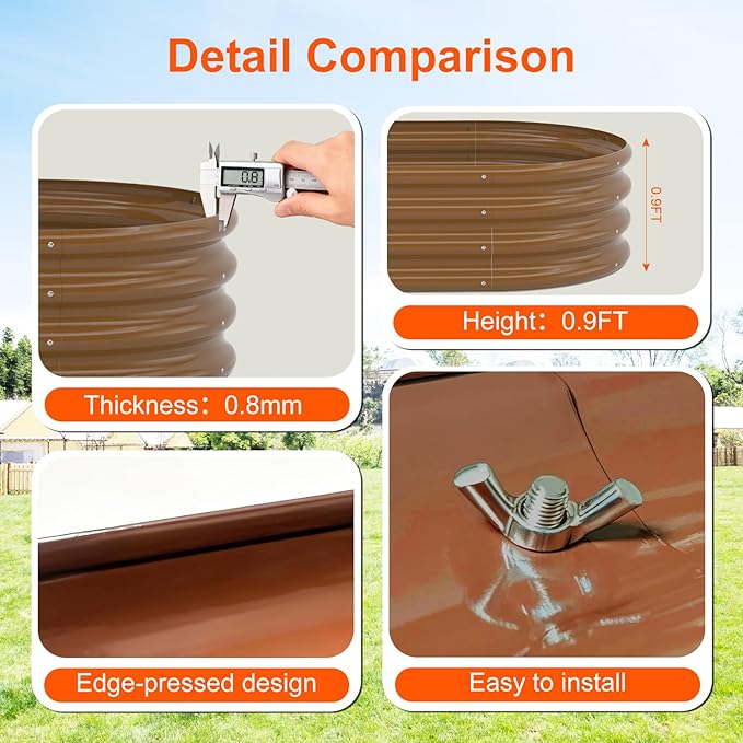 Rakukiri Raised Garden Bed Outdoor, GRS Certified Recycled Metal Planter Box 2 Sets, 4FT Galvanized Oval Herb Garden Kit, Bottomless Large Garden Beds for Vegetables Flowers, Rust-Resistant Brown