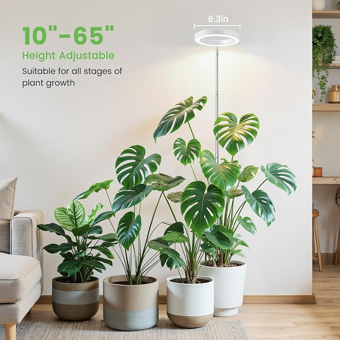 Aokrean Grow Lights for Indoor Plants, 6000K Full Spectrum Plant Grow Lights, Height Adjustable 10"-65" Growing Lamp, Automatic Timer 6/12/16Hrs, 5-Level Dimmable, Idea for Large Plant, 2 Pack