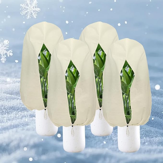 Plant Covers Freeze Protection – 4 Packs 47.2" x 31.5" Thickened Plant Frost Protection Covers, Heavy Duty Winter Plant Covers with Zipper & Drawstring, Reliable Freeze Protection for Outdoor Plants