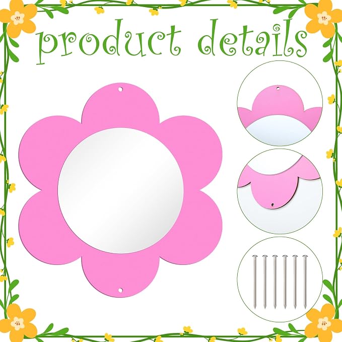 Xuhal 6 Pcs Flower Mirror Set Handmade Learning Tool Outdoor Sign for Sensory Gardens Sensory Rooms Garden Wall Decorations Spring Activitie