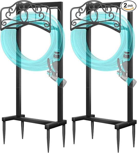2-Pack Freestanding Hose Holder - Upgraded Heavy Duty Butterfly-Style Hose Hanger, Sturdy Hose Stand for Lawn & Yard Storage, Black