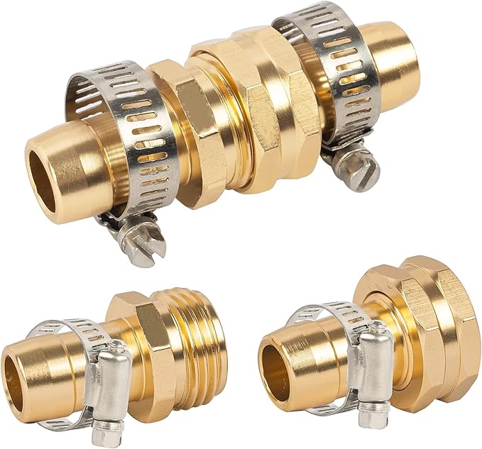Hourleey Garden Hose Repair Connector with Clamps, Fit for 3/4" or 5/8" Garden Hose Fitting, Male and Female Hose Adapter Water Hose Repair Kit, 5 Set